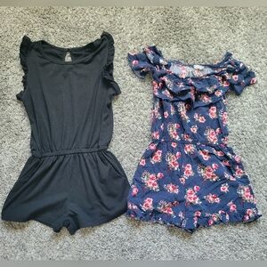 Girls Navy Floral Ruffle Romper & Black Bundle Size 4/5T